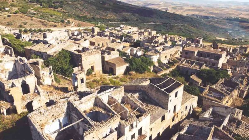 Exploring the dead city of Poggioreale reachable only with a rented car in Sicily