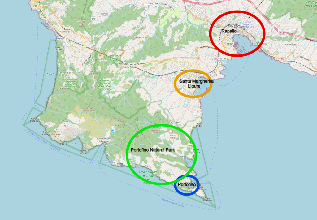 Karten der besten Gegenden für einen Aufenthalt in Portofino